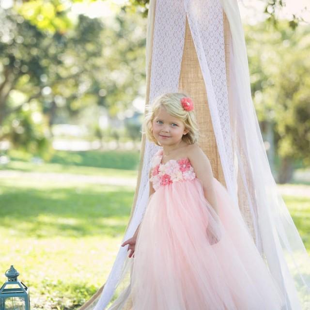 wedding photo - Peach Tutu Dress...Coral Tutu Dress...Birthday Tutu Dress.. Flower girl dress…peach flower girl