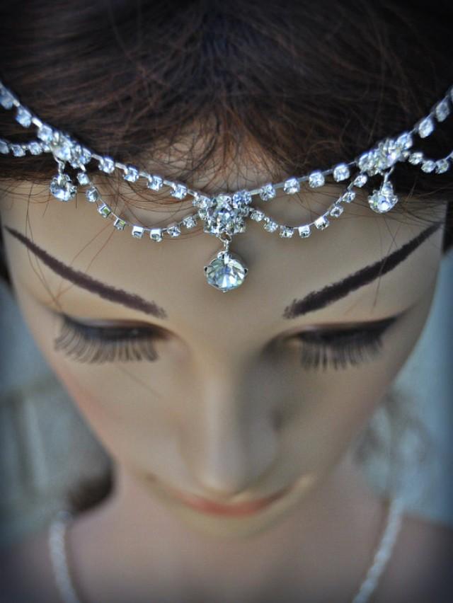wedding photo - Wedding Tikka Headpiece - Indian Inspired Crystal Jewelry-Bridal hair accessory, hair jewelry,Wedding hair accessory,  rhinestone headband