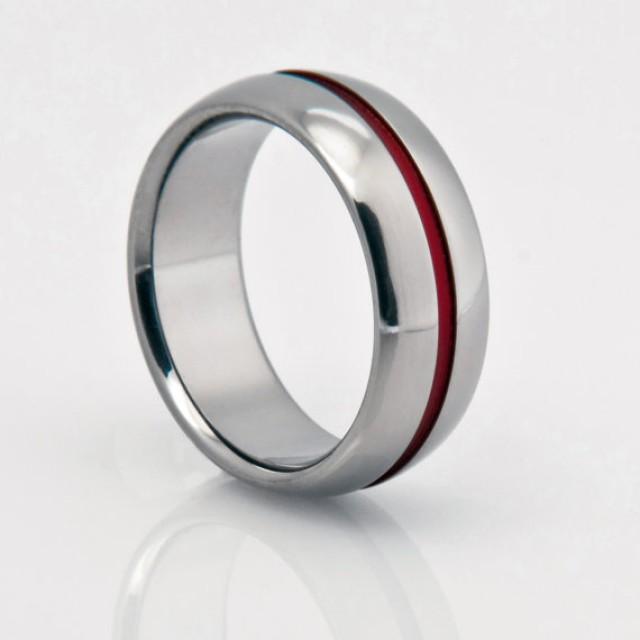 Titanium Band, Red Pinstripe, Red String Of Fate, Titanium Ring, Wedding Ring, Titanium Wedding