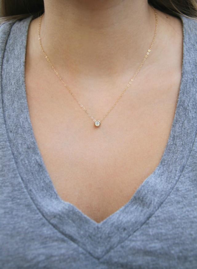 CZ Necklace, Dainty Gold Necklace, Simple Gold Necklace, Layering