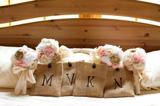 wedding photo - Shabby chic romantic rustic wedding bouquet package. Shabby chic burlap fabric flowers.