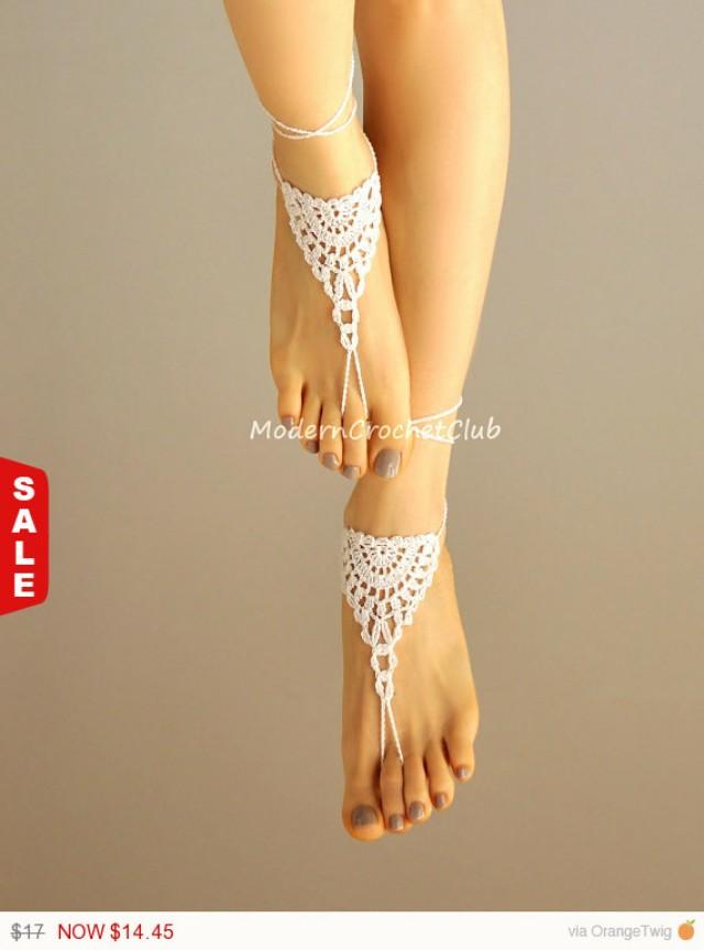 wedding photo - 15% OFF White lace Barefoot Sandals,beach wedding,bride and bridesmaid gift,lace shoes,legwear,summer wedding accessories,victorian lace, br