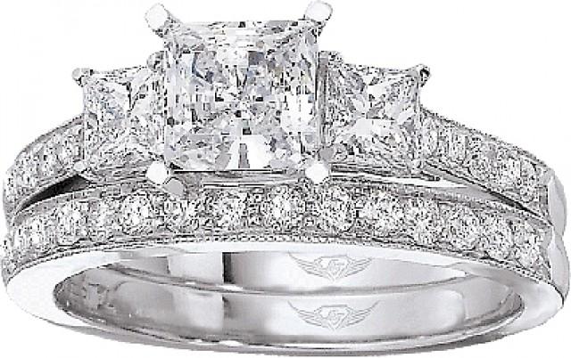 wedding photo - FlyerFit Three Stone Princess Cut & Pave Engagement Ring