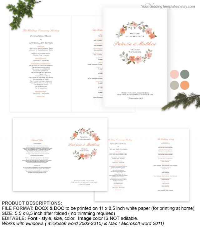 wedding photo - DIY watercolor floral wreath wedding program template