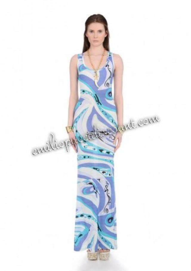 wedding photo - Online Emilio Pucci Blue Printed Sleeveless Tank Long Dress