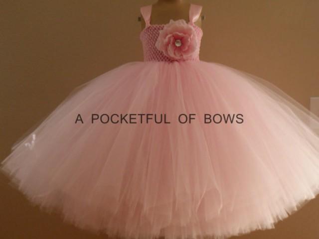 Blush Flower Girl Dress, Long Tulle Dress, Toddler Ball Gown, Girls Formals