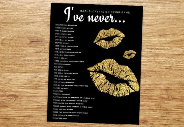 wedding photo - Bachelorette Party Game, Drinking Game, Bachelorette Game, I've Never, Customization NOT included, Gold & Black, Glitter, DIGITAL, Lips