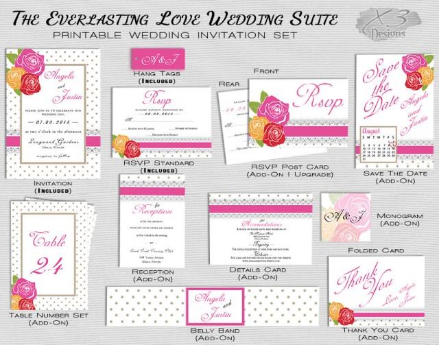 wedding photo - Printable Rustic Wedding Invitation, Summer Floral Barn Wedding, Country Wedding Invite w/ Roses, DIY Boho Wedding, Pink, Red, Orange