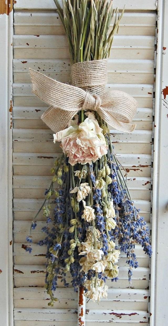 Dried Lavender Bouquet With Dried Larkspur And Peony / Dried Flower
