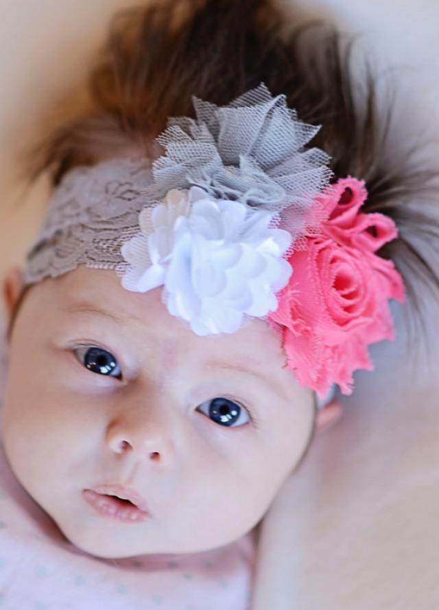 gray flower newborn toddler baby children headband hair grey elastic headband pink shabby white mesh pom grey gray flower newborn toddler baby children headband hair grey elastic headband pink shabby white mesh pom grey