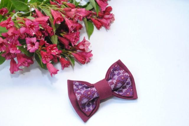 wedding photo - Embroidered vinous bow tie Bowties for men Men's bowtie Gift idea him Boyfriend's gift Bowtie for boy Unisex Casual bow tie Marsala Burgundy