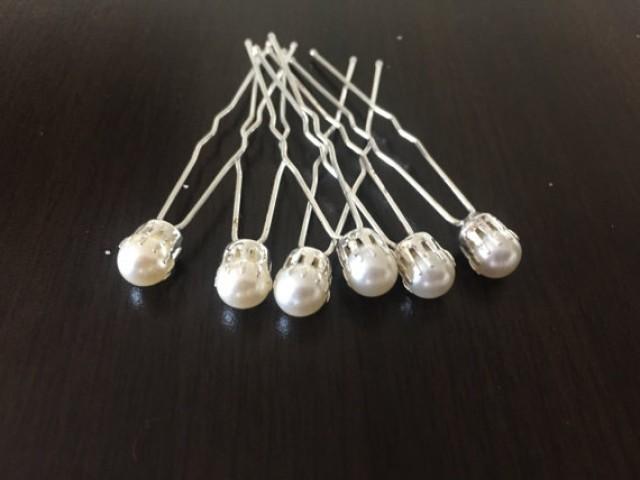 wedding photo - Set of 6 Pearls Hair Pin, Wedding Hair pins, Hair Pins, Bridal Hair Pin, Wedding Accessories, Silver Color, 6 pcs Bridal Hair Pin