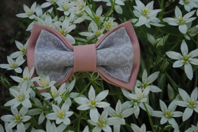 wedding photo - Embroidered bowtie Pink blush morning gray pretied bow tie Groomsmen bow ties Men's bowtie Gifts for brother For pink gray wedding Birthday