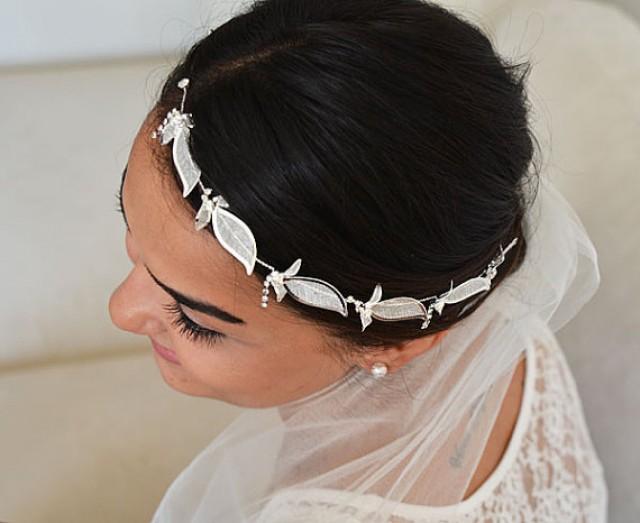wedding photo - Wedding Headband, Wedding Hair Accessories, Silver Color Leaf Headband, Bridal Headpieces, Bridal Hair Accessories, Wedding Hair Accessories