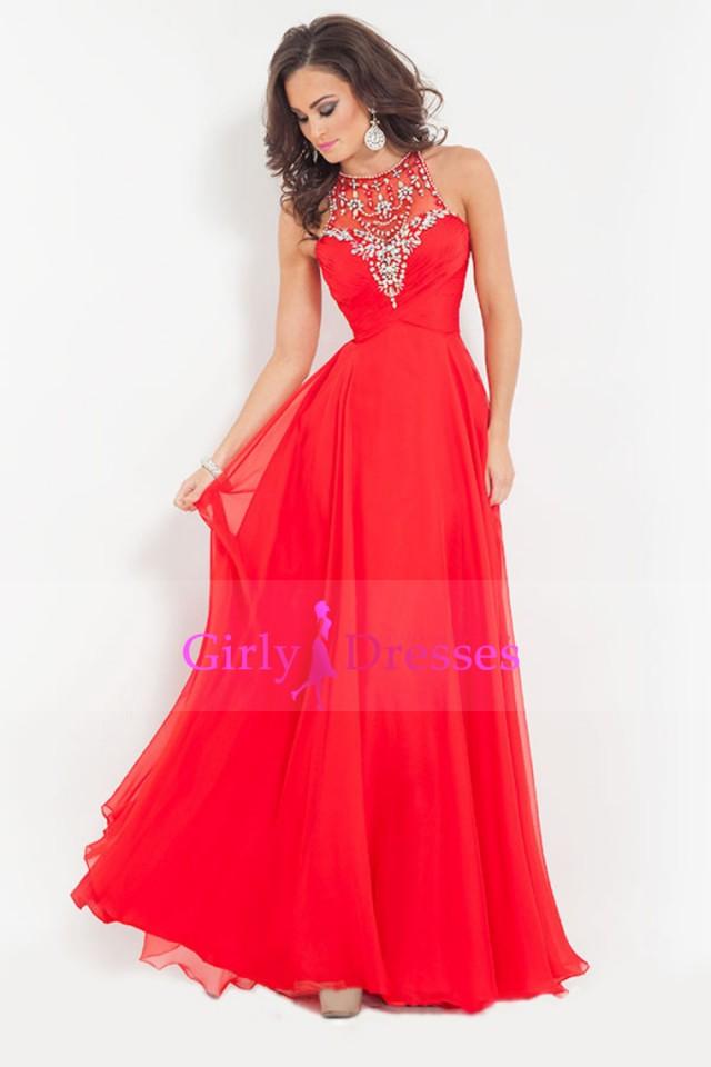 wedding photo - 2015-Scoop-A-Line-Princess-Prom-Dresses-With-Beads-And-Ruffles-Chiffon