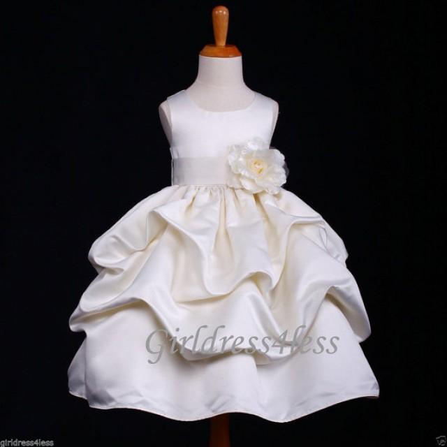 wedding photo - Ivory With Removable Sash With Many Colors To Choose Princess Wedding Pick Up Wedding Flower Girl Dress  6M12M 18M 2 4 6 8 10 12 