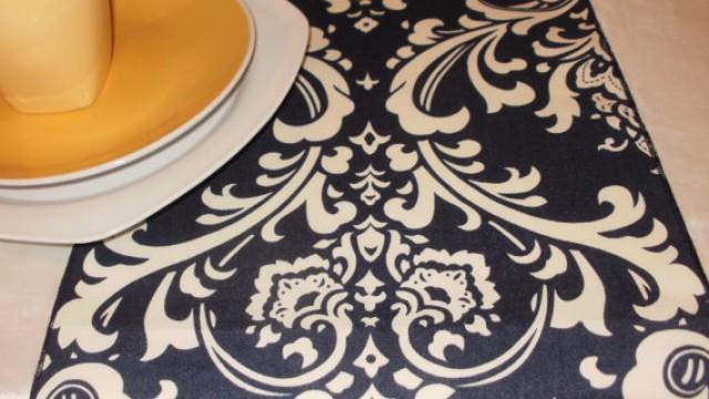 damask navy runner  runner  wedding blue table damask wedding white  table navy runner 108quot on