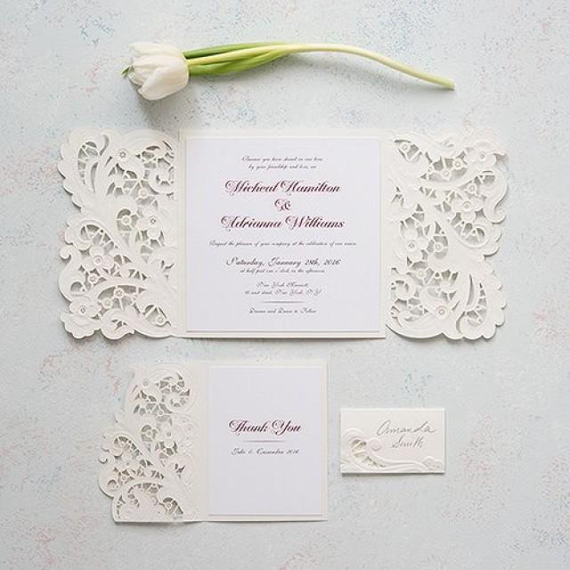 wedding photo - Lace Opulence Laser Embossed Invitations With Personalization