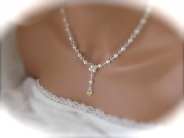 wedding photo - Pearl Bridal necklace wedding jewelry Swarovski pearl and crystal wedding necklace bridal jewelry