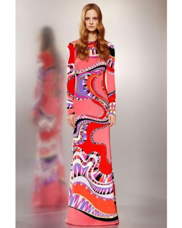 wedding photo - Emilio Pucci Red Multicolor Print Long Sleeve Dress