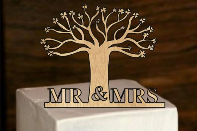 wedding photo - Rustic Wedding Cake Topper, Personalized cake topper, Tree of life wedding cake topper, Monogram Cake Topper, Bride and Groom, mr and mrs