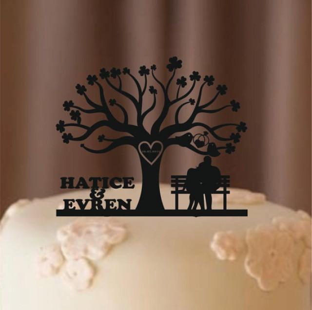 wedding photo - Custom Wedding Cake Topper, Tree of life wedding cake topper, Personalized cake topper, Monogram Cake Topper, Silhouette cake topper, deer