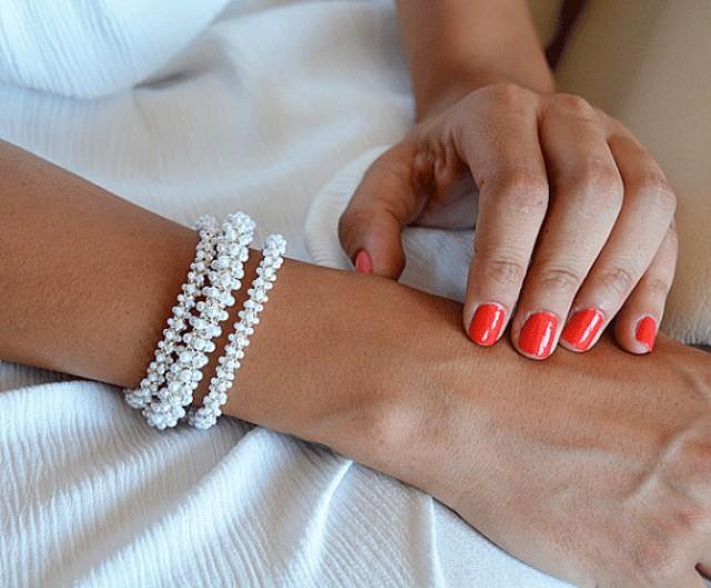 wedding photo - Set of 3 bracelet, Wedding Jewelry, Bridal pearl Cuff, Wedding Cuff, pearl Bracelet, Wedding bracelet, Wedding Jewelry, Bridesmaid gift
