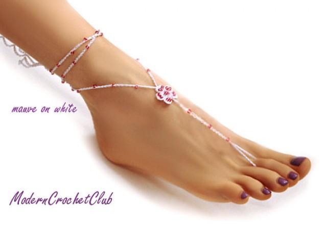 wedding photo - PRECIOUS FLOWER Barefoot Sandals, wedding accessory, yoga, anklet, beach and pool party, nude shoes, other beads COLORS available