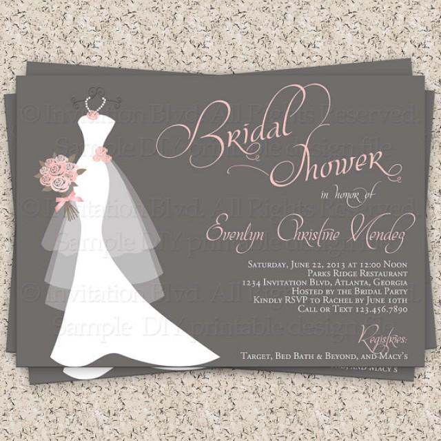 Bridal Shower Invitation, Wedding Dress Bridal Shower Invitations - Dress on Hanger - Printable Bridal Shower Invitation