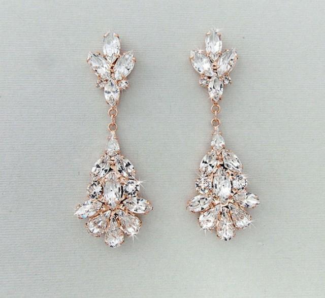 wedding photo - Wedding Earrings - Chandelier Bridal Earrings, ROSE GOLD Earrings, Crystal Earrings, Dangle Earrings, Wedding Jewelry - BLANCHE