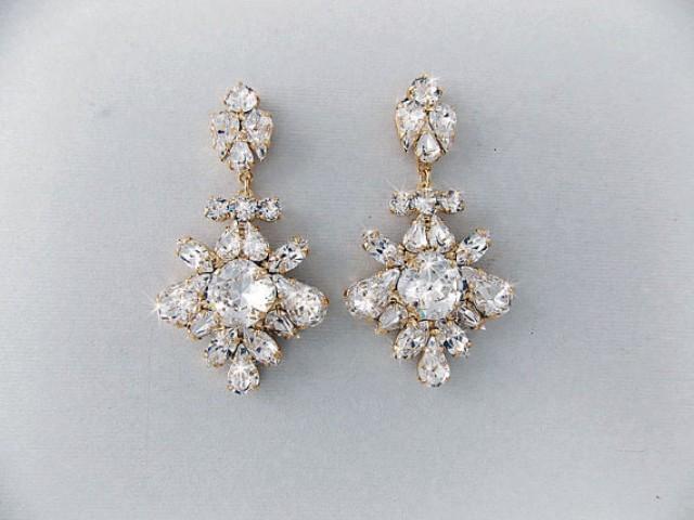 wedding photo - Wedding Earrings - Chandelier Bridal Earrings, GOLD Earrings, Vintage Style, Crystal Earrings, Swarovski Crystals, Wedding Jewelry - DAPHNE
