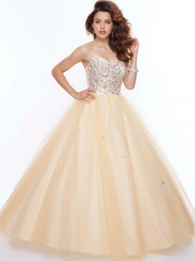 wedding photo - Ball Gown Sweetheart Natural Floor Length Sleeveless Beading Zipper Up Tulle Gold Prom / Homecoming / Evening Dresses By Paparazzi 93083