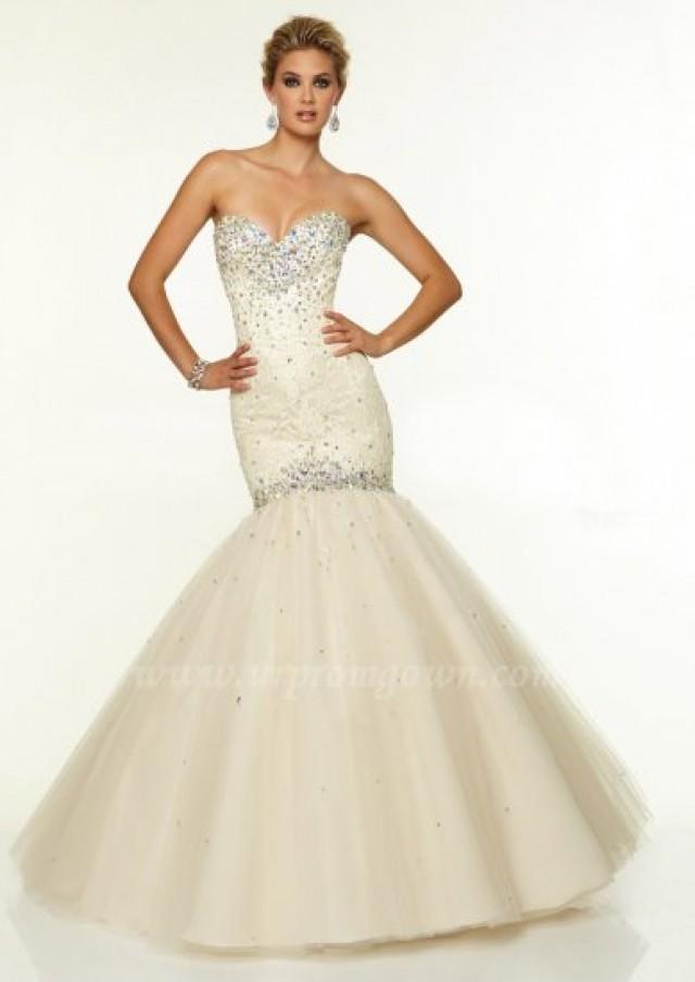 wedding photo - Champagne Mori Lee 97144 Lace Strapless Mermaid Prom Gowns