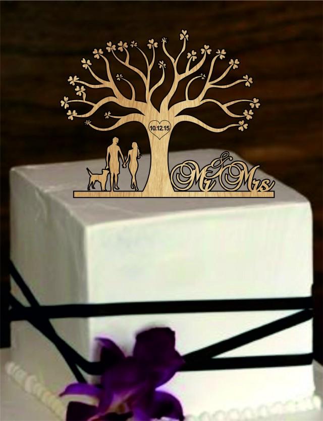 wedding photo - Rustic Wedding Cake Topper - Tree of life wedding cake topper, wedding Cake Topper, cake decor, dog and silhouette cake topper, mr and mrs