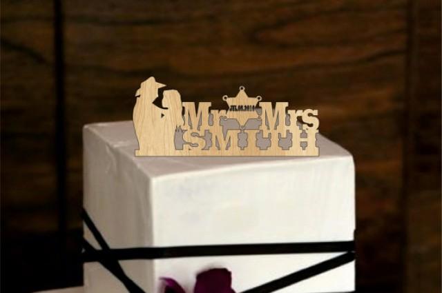 wedding photo - Cowboy Personalized Cake Topper - rustic Wedding Cake Topper - Monogram Cake Topper - deer cake topper - redneck - Bride and Groom, western