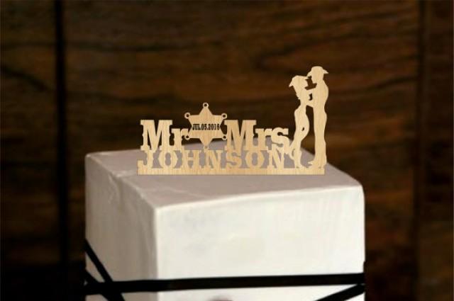 wedding photo - Cowboy Personalized Cake Topper - rustic Wedding Cake Topper - Monogram Cake Topper - deer cake topper - redneck - Bride and Groom, western