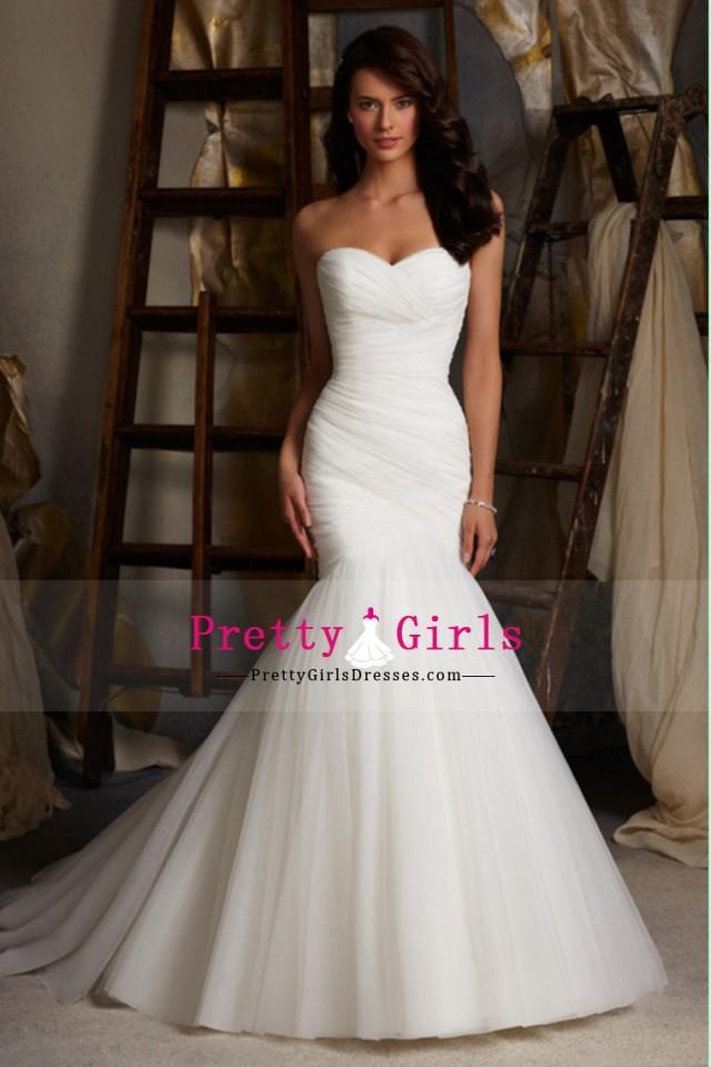 wedding photo - 2014 Hot Selling Sweetheart Wedding Dress Mermaid/Trumpet With Tulle Skirt Lace Up Pleated Bodice