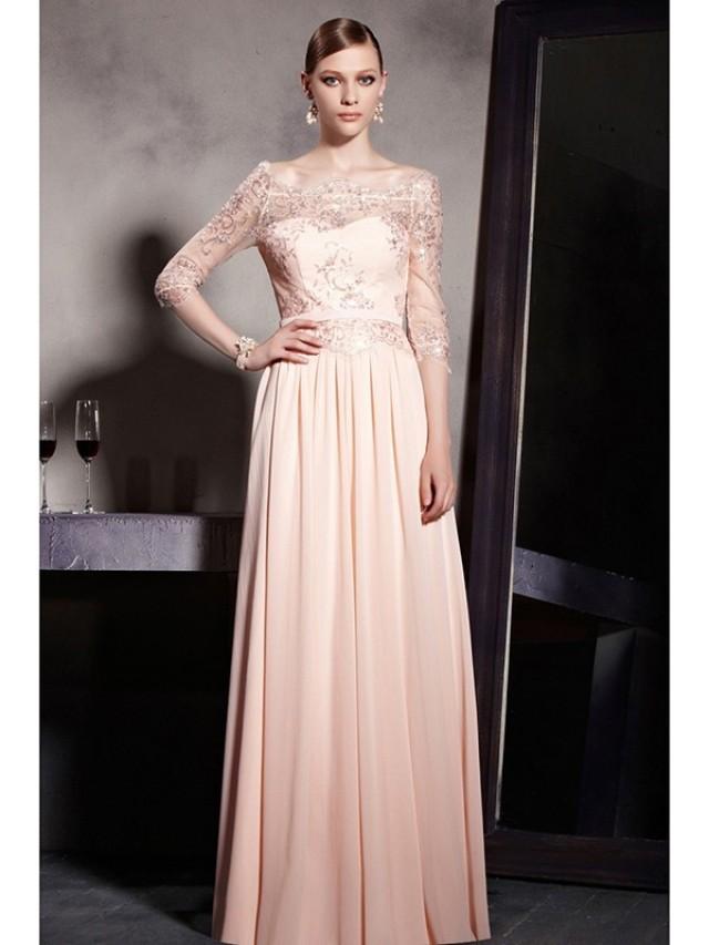 wedding photo - http://www.dylanqueen.co.uk/a-line-princess-1-2-sleeves-chiffon-bateau-floor-length-embroidery-dresses-pon15po109.html