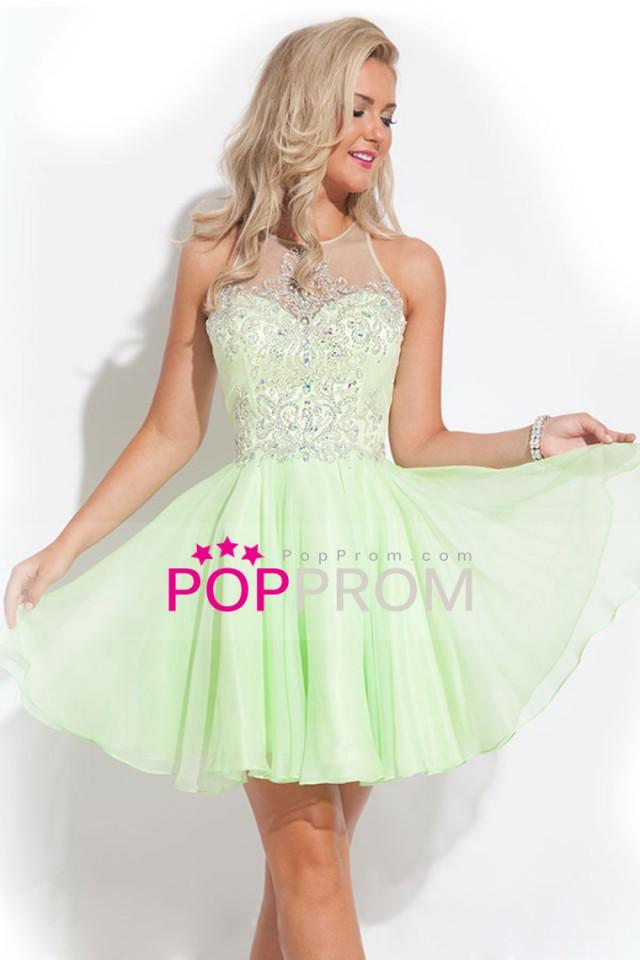wedding photo - 2015 Scoop Homecoming Dresses A-Line Short With Beads Chiffon