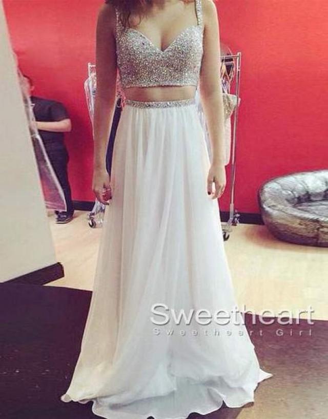 wedding photo - http://sweetheartgirl.storenvy.com/collections/172363-prom-dresses/products/14040828-white-a-line-sequin-2-pieces-long-prom-dress-evening-dresses