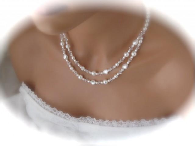 wedding photo - Wedding Jewelry Bridal Necklace Double Strand Pearl Necklace.