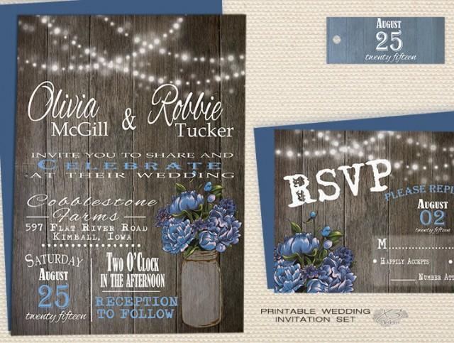 wedding photo - Rustic Mason Jar Wedding Invitation, Country Wedding Printable Invite