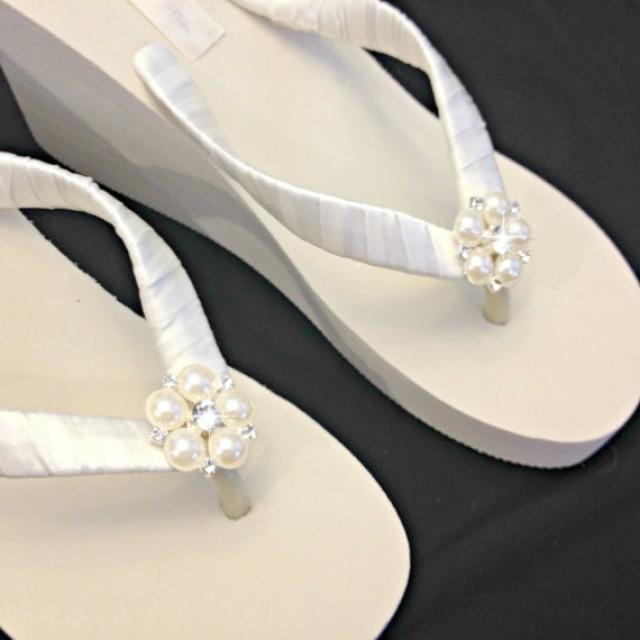 white bling wedding flip flops