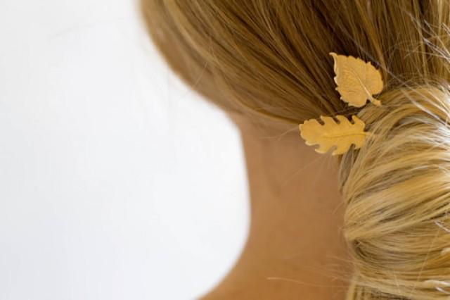 wedding photo - Leaf Bobby Pins, Boho Hair Pins, Bridal Hair Pins, Rustic Hair Accessories, Small Leaf Hair Pins