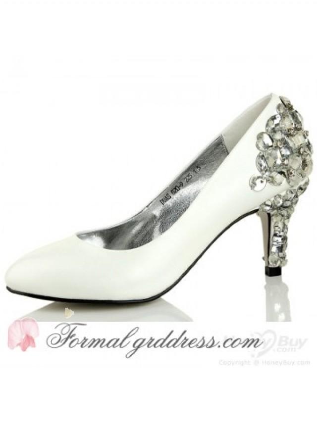 wedding photo - Real Leather Crystal Low Heel Wedding Shoes