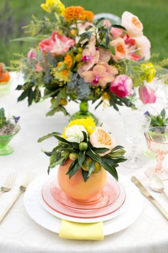 wedding photo - DIY Citrus Floral Centerpiece