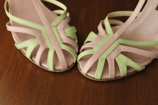 wedding photo - Vintage T Strap Shoes Summer Beach Wedding Shoes Bridesmaid Italian Leather Shoes Women's Vintage High Heels Pink Green Rockabilly Pin Up