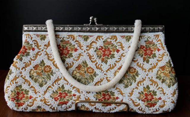 wedding photo - Vintage Wedding Purse Tapestry Bag Beaded Handbag Art Deco Style Flapper Bag Fashion Purse Accessories Womens Rockabilly Pin Up Burlesque