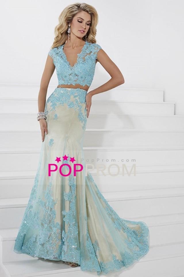 wedding photo - 2015 Two Pieces V Neck Prom Dresses Trumpet With Applique Sweep Train $199.99 PPP1L3RM6F - PopProm.com