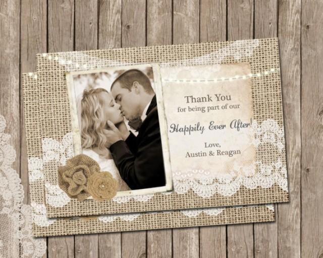 Rustic Burlap and Lace Thank You Card,  Personalized, Photo, Printable, Digital 4x6